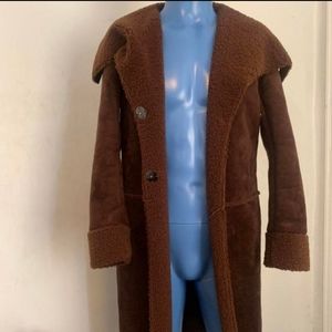 Brown faux suede teddy inside trench coat